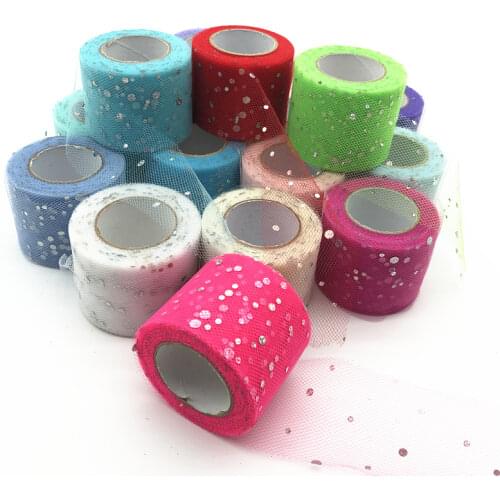Tulle Roll Spool 25 Yards 5cm Organza Roll Glitter Sequin Tulle Organza Fabric Tutu Skirt Girl Baby Shower Decor Party Supplies