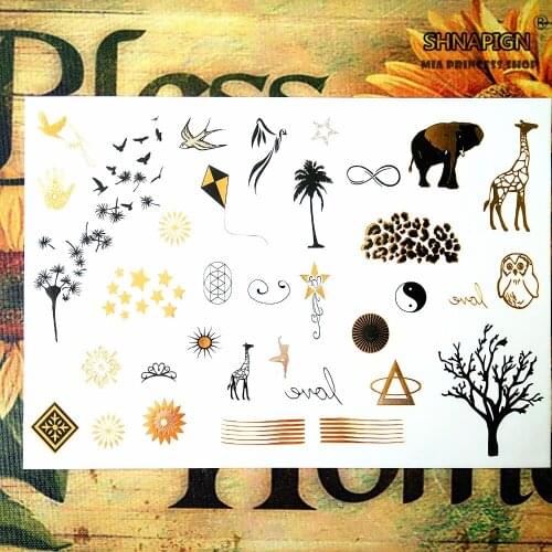 SHNAPIGN 24 style Temporary Tatoo Body Art,Zoo golden Deer penguin Designs,Flash Tattoo Sticker Keep 3-5 days Waterproof 21*15cm