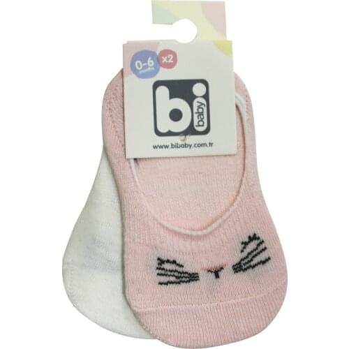 Baby girl Cute Face Silicone 2li Ballerina Socks Pink Ecru