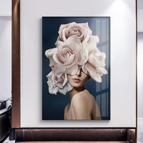 Modern girls with flowers Canvas Painting posters and print Figure Art Wall Pictures for Living Room Bedroom Aisle home decor