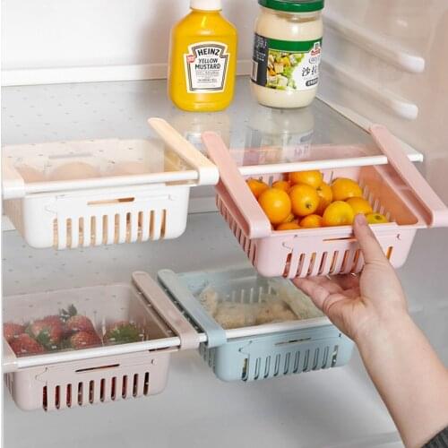 Storage Box Retractable Household Fresh Storage Rack Adjustable Drawer Basket Multi-Function Refrigerator Storage Basket