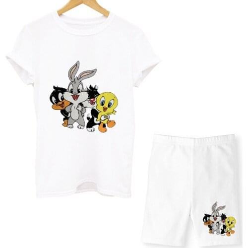 Women Shorts Set Summer Two Pieces Set Casual T Shirt and Shorts Sports Set Fashion Harajuku Cute Cartoon Print Women Streetwear