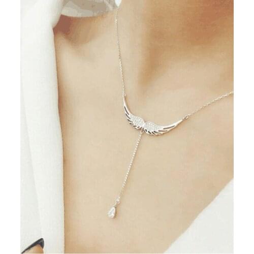 Vendimia New Elegant Y Shape Silver Color Crystal Necklaces for Women Zircon Angel Flying Wings Necklaces Jewelry Gift Dropship