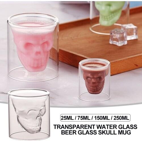 1PC Coffee Mug Double-Layered Transparent Crystal Skull Head Glass Cup For Household Whiskey Wine Vodka Bar Club Beer Wine Glass