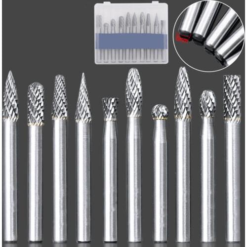 10Pcs 6mm Shank Tungsten Carbide Grinding Head Burr Rotary Drill Bits Cutter Files Rasp Set Grinder Accessories
