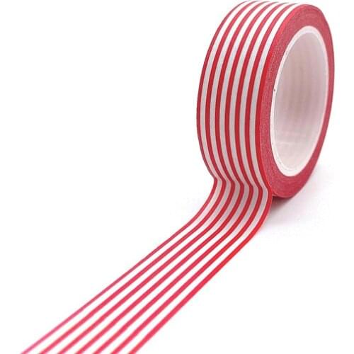 10pcs/lot 15MM*10M White Stripes Red Washi Tape Japanese Paper DIY Planner Masking Tape Decorative Stationery