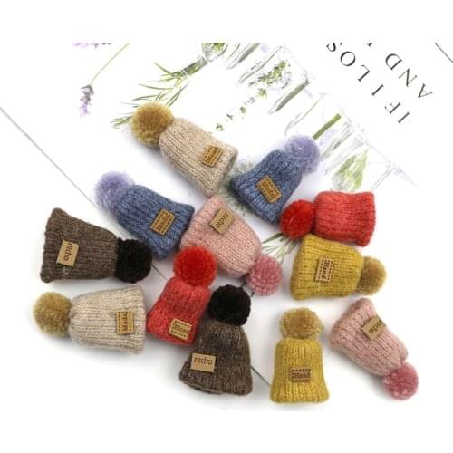 10Pcs Plush Balls Hand Knitting Mini Hats DIY Craft Supplie Art Brooch Crochet Jewelry Hair Accessories Toys Ornament Small Caps