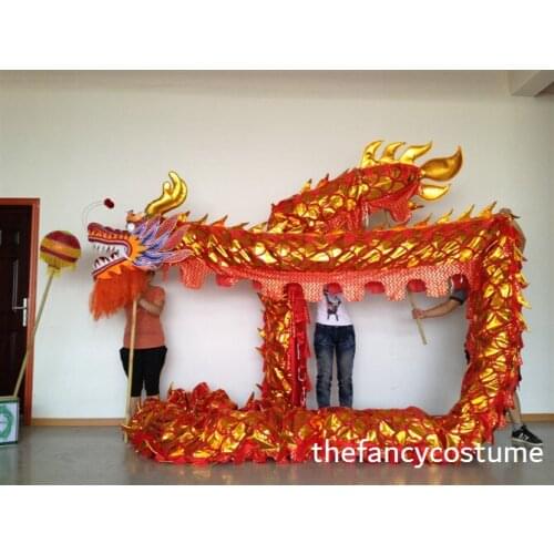 18m 10adult dragon prop prop Chinese Red Gold DRAGON DANCE ORIGINAL Dragon Chinese Folk Festival Costume stage prop