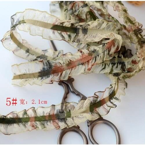 5 Meters Camouflage Elastic Bilateral Lace Trim Flower Stretch Sewing DIY Ruffle Lace Fabric For Underwear Bra Decoration 2.cm