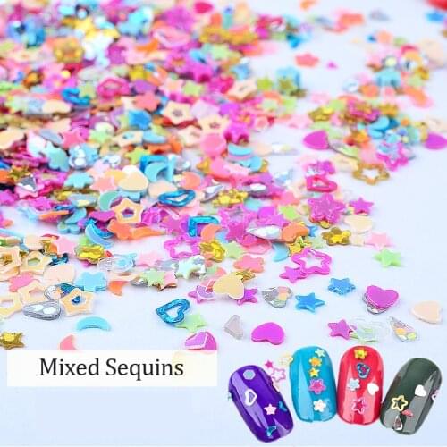 5000 pcs/bag Colorful Decals Heart Five-pointed Star Nail Art Decoration Glitter Sequins Mix Designs 3d DIY Accessories