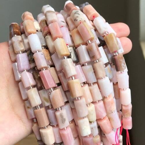 8x10mm Natural Faceted Gem Pink Opal Stone Bead Cylinder Loose Spacer Beads For Jewelry Making DIY Earing Bracelets 7.5"Strand