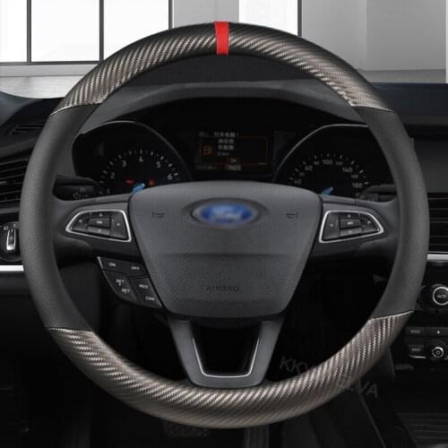 Car Carbon Fiber+ Leather 37-38CM Car Steering Wheel Cover Anti-slip for Ford Focus 2 3 MK1 MK2 MK3 Auto Interior Accessories