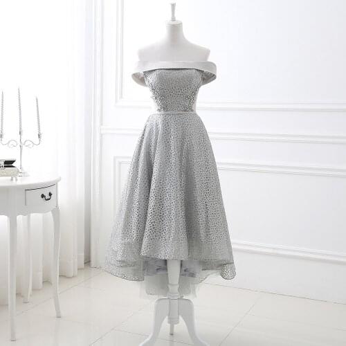 Sexy Strapless Grey High low Prom Dresses 2019 New Arrivals Lace Up Back Formal Cocktail Party Gowns