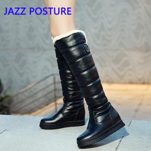 Large size 43 Womens winter boots Waterproof Russian wind over the knee boots Round head boots with fur lining Black White q274