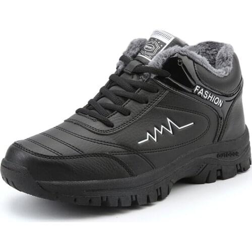 Heidsy Warm Men Winter Boots PU Leather Waterproof Men Boots Fur Plush Snow Boots Non-slip Winter Shoes For Men Outdoor Sneakers