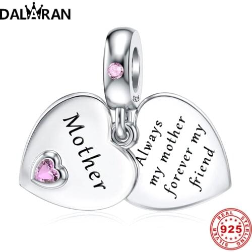 DALARAN Heart Shape 925 Sterling Silver Mother Sister CZ Bead Charms Fit Original Bracelet Silver 925 Original Jewelry