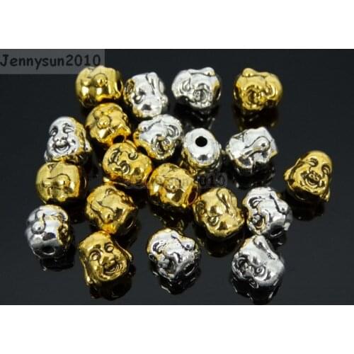 Solid Metal Happy Buddha Head Bracelet Connector Charm Beads Tibetan Silver Gold 50Pcs/Pack