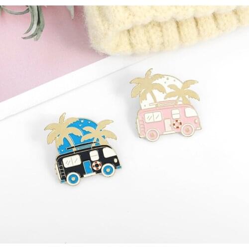 Motorhome Travel Enamel Pin Cartoon Cute Vehicle Brooches Bag Lapel Pin Adventure Badges Cartoon Fun Jewelry Gift Kids Friends