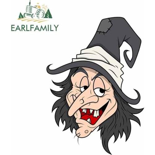 EARLFAMILY 13cm x 9.3cm for Smiling Sly Halloween Witch Car Stickers Vinyl JDM Bumper Trunk Truck Graphics Waterproof Anime