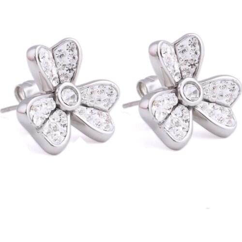 2021 Hot Sale Stainless steel earrings with zircon flowers female Crystal from Swarovskis Sweet temperament Fine Jewelry Women