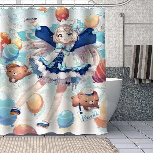 Hot Custom Japanese Anime Girl Pixiv-Tan Curtains Polyester Bathroom Waterproof Shower Curtain With Plastic Hooks More Size