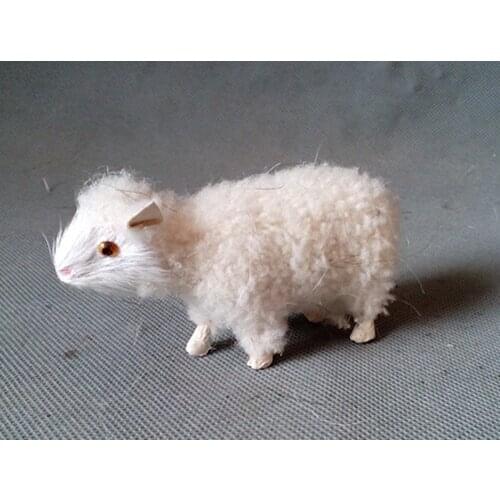 Simulation cute sheep 9x4x5cm toy model polyethylene&furs sheep model home decoration props ,model gift d193