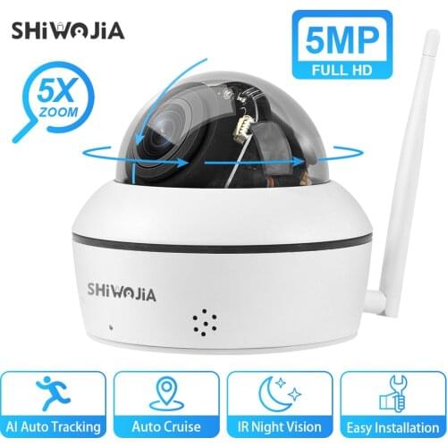 SHIWOJIA Wifi IP Camera Outdoor 5MP 5X Zoom AI Auto Tracking Camera Two Way Audio Security CCTV Camera IR 30m H.265 P2P Camhi