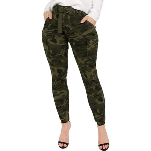 Camouflage Joggers Women Sweatpants Camo Pants With Matching Belt Pantalones femme Mujer Female High Waist Pocket Tight #T2G