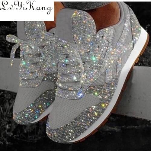 Plus Size 35-44 Women Casual Shoes Luxury Shoes Fashion Breathable Platform for Women Black Breathable Mesh Glitter Sneakers New