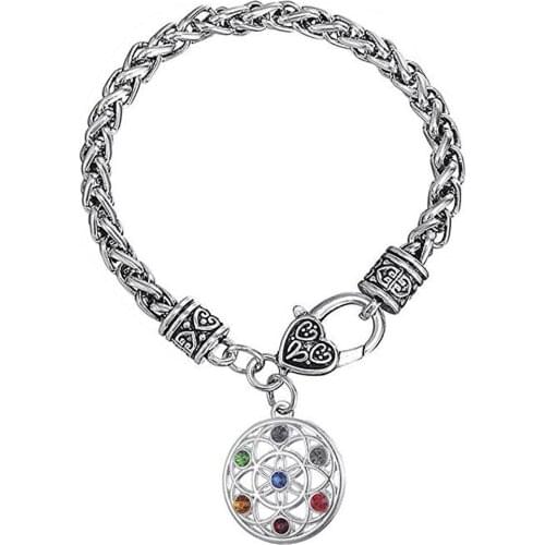 Complexed Figure Round Charm Wicca Wheat Chain Bracelet With Heart Lobster Clasp Jewelry