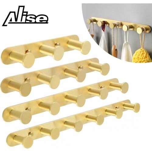Coat Rack Robe Hook,Wall-Mounted Coat Hats Clothes Hook 3/4/5/6 Hook Bathroom Robe Hooks 304Stainless Steel Golden Hardware