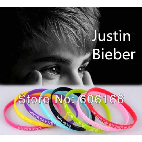 Mix Hot 200pcs 5mm Justin Bieber Belieber Silicone Bracelet Wristbands JB Fashion Jewelry Wholesale