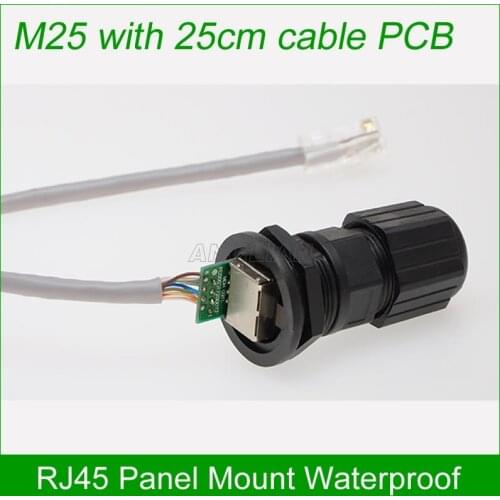 M25 RJ45 PCB IP67 waterproof connector Printed circuit board 25cm network cable Ethernet Panel Mount adapter soldering 10 units