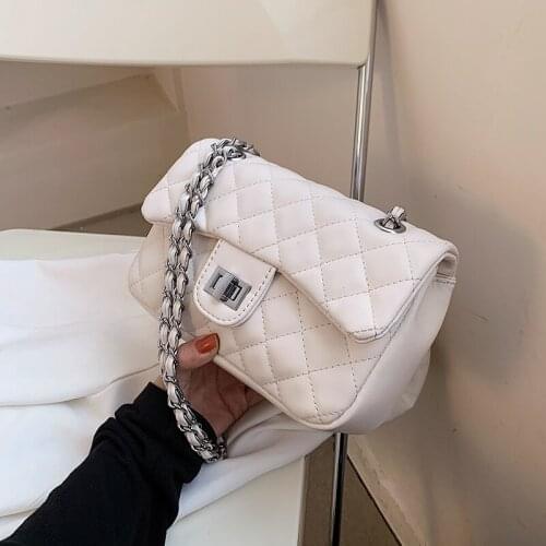 Small Lingge Chain PU Leather Flap Crossbody Bag 2021 Shoulder Handbags Beautiful Fashion Brand Luxury Trendy Purses White Black
