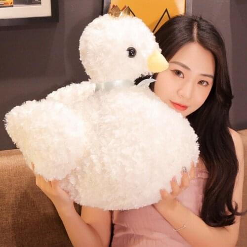 Dreamlike Cute Plush Stuffed Animal Toy Crown Swan Doll Room Decor Soft Sofa Chair Cushion Birthday Gift Baby Sleep Present