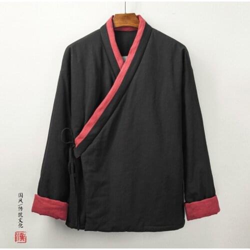 Chinese Style Parkas Men Streetwear Kimono Jacket Mens Kung Fu Cotton-padded Man Linen Coats Male Tang Suit Hanfu Hommes 4XL