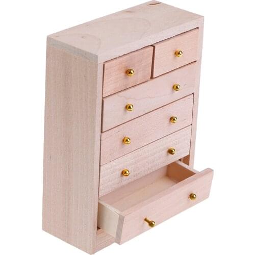 New 1/12 5-Layer Wooden Drawer Cabinet Unpainted Miniature Doll House Furniture Accessory Childrens Toys