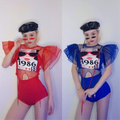 New Female Ds Performance Clothes Sexy Bodysuit Mesh Outfits Women Pole Dance Clothing Jazz Nightclub Gogo Dance Costume DN8315