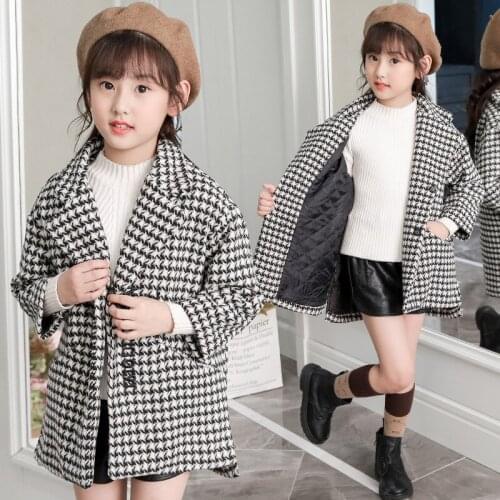Girls Coat Fashion Plaid Wool Coat For Girls Double-Breasted Kids Outerwear Autumn Winter Clothes For Girls 4 6 8 10 12 13 Years