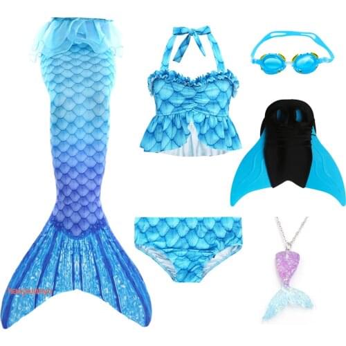 Girls Mermaid Tail Swimsuit Beach Bikini Mermaid Cosplay Costume with Monofin Halloween Christmas Party Dress Birthday Gifts