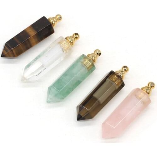 Natural Perfume Bottle Stone Pendant Necklace Crystal Agates Aventurine Essential Oil Diffuser Stone Charms for Jewelry Making