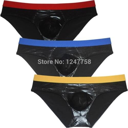 Sexy Mens Underwear Leather Like Bulge Briefs Bikini Liquid Skin Sports Brief Ropa Interior Hombre