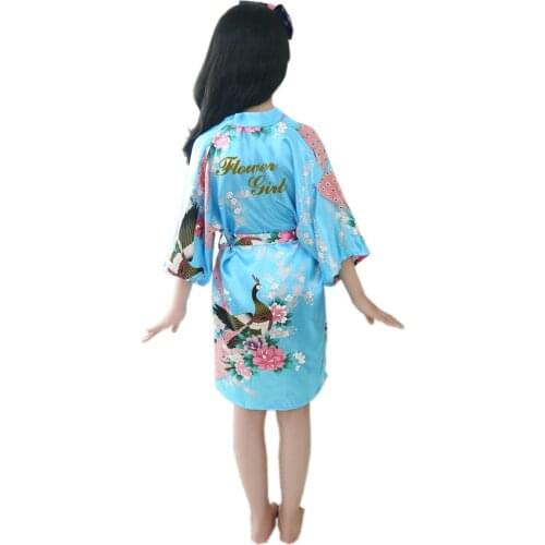 Silk Satin Wedding Bride Flower Girls Robe Solid Bathrobe Short Kimono Robe Night Robe Bath Robe Fashion Dressing Gown For kids