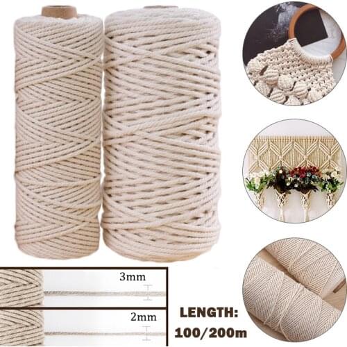 Natural Beige Soft Cotton Cord Rope Craft Artisan String home decor For Handmade DIY Tying Thread twist braid 2mm*200m