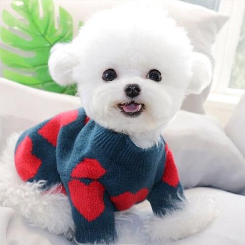 Blue Love Puppy Clothes Poodle Warm Sweater Fashion Pet Clothes Two-leg Knitted Sweater Dog Products