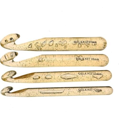 4pcs Soft Plastic Handle Crochet Hook ABS Transparent Knitting Needles Craft Yarn Tools 12mm/15mm/18mm/20mm