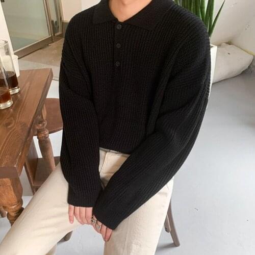 Korean version of the lapel sweater mens fall/winter thick loose sweater all-match casual hedging polo sweater tide