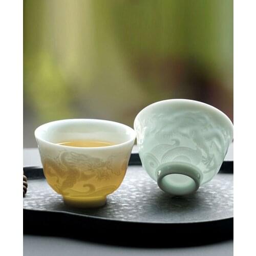 NEWYEARNEW 45ml Retro Tea Wine Single Cup Lucky Auspicious Dragon Ceramic/Purple Clay Tureen Business Gift Teaware Accessories