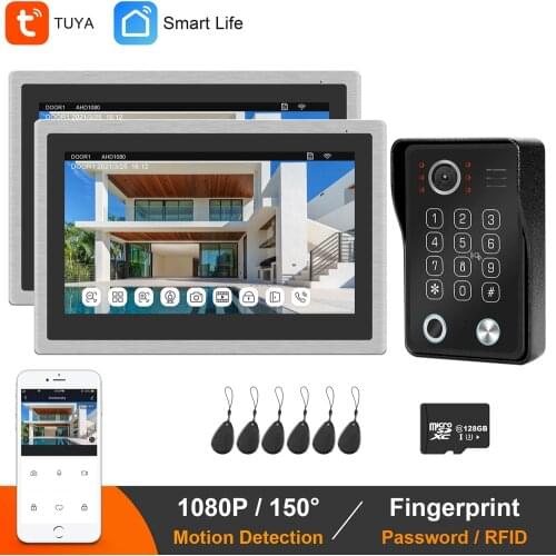 WiFi IP Video Door Phone 10 Inch Wireless Video Intercom System With Motion Detection Fingerprint Doorbell Camera Tuya Smart App