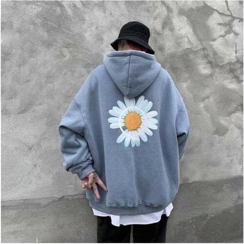 Little daisy printed hoodies women autumn and winter Korean loose hooded jacket plus velvet thickening couple trend top